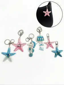 Handmade Beaded Sea Life Starfish Jellyfish Seahorse Charm with Tie Rope, Sparkly Bag Charm, Cute Hanging Decoration for Bags Schoolbags House Decor