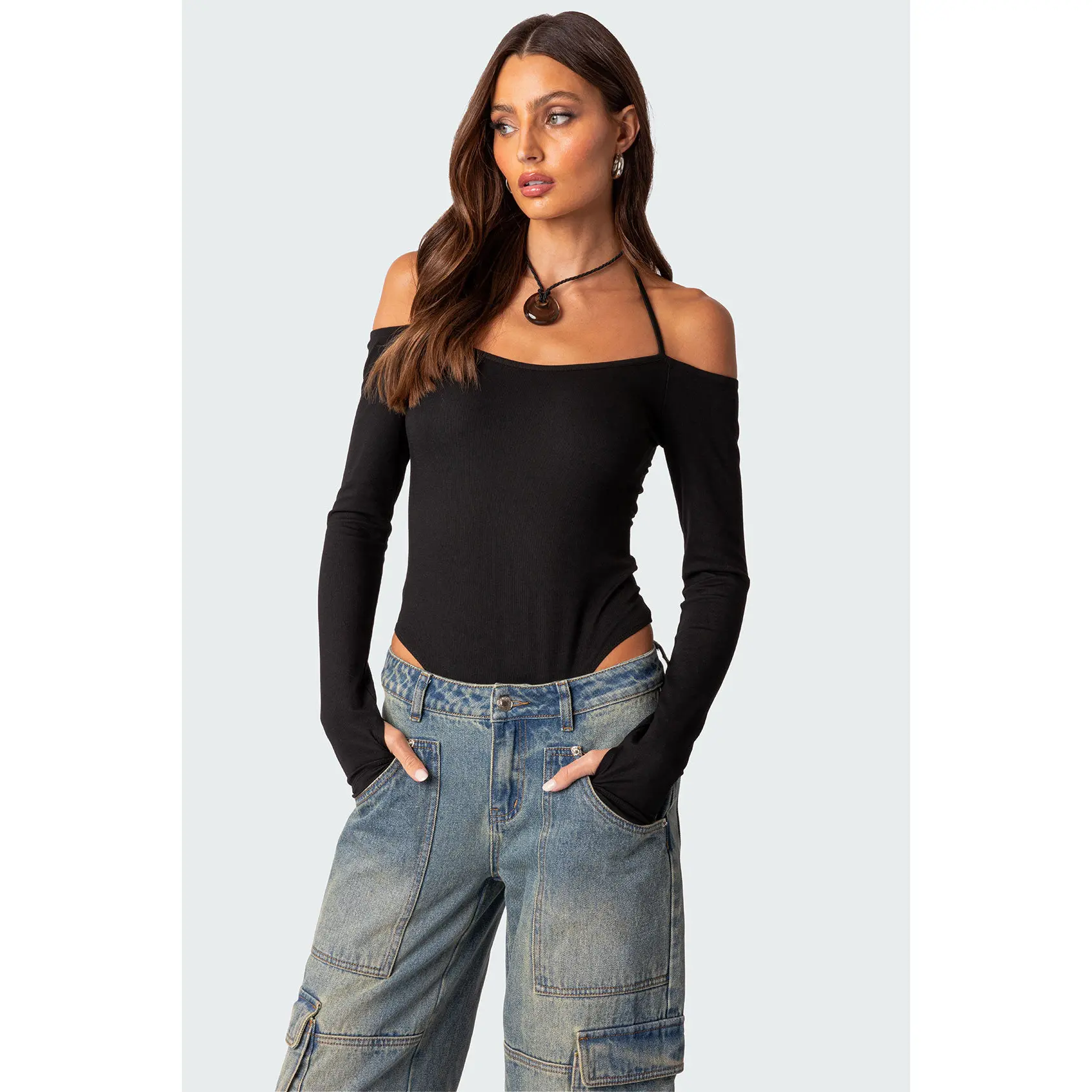 Model Off Duty Ribbed Bodysuit Model Off Duty Ribbed Bodysuit