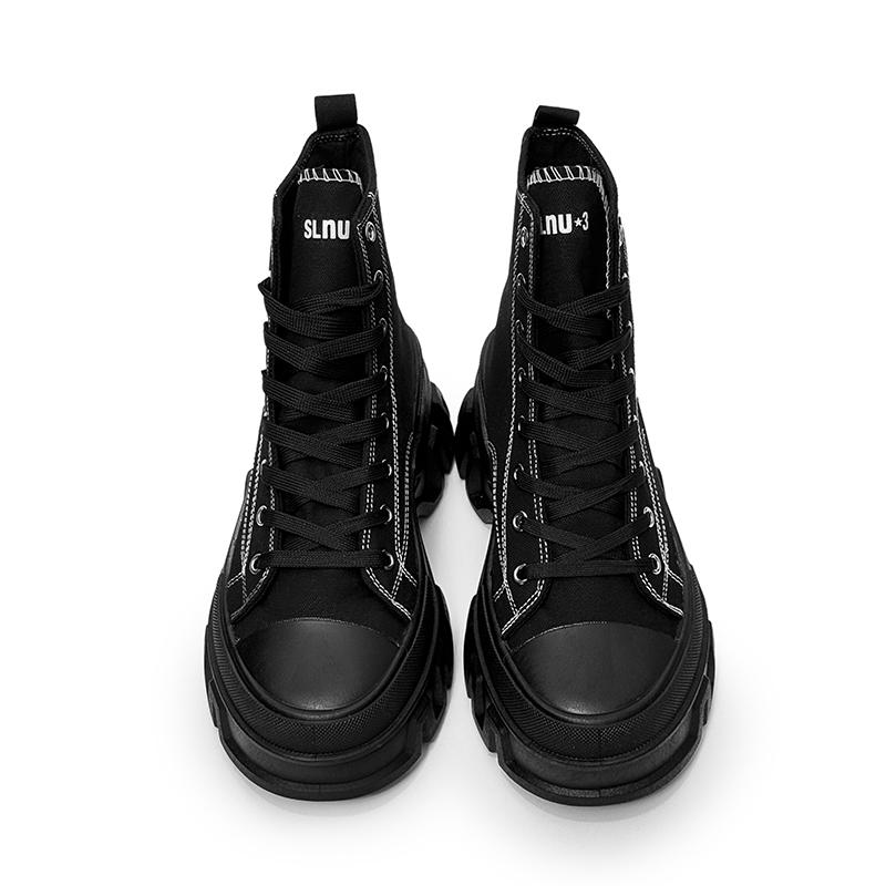 SLNU3 Brand Unisex Thick-Soled Height-Increasing High-Top Casual Sports Shoes with Fabric Upper in Black, Plus Size for Women's Casual Wear