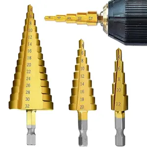 Step Drill Bit Set-Titanium Coated,High Speed Steel Drill Cone Bits for Aluminum,Wood and Plastic Hole Drilling Cutting,Multi Size Hole Stepped Up Unibit for DIY Lovers.