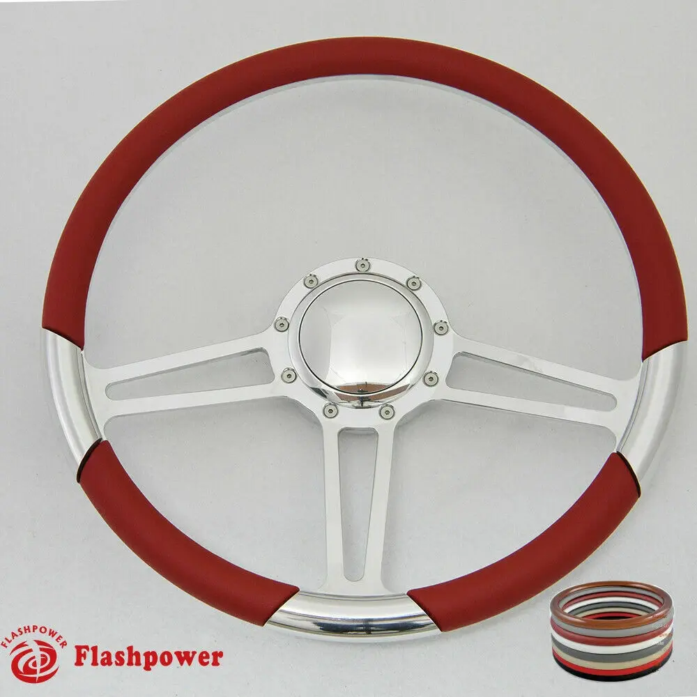 15.5" Polished Billet Steering Wheel White Half Wrap Firebird Ford