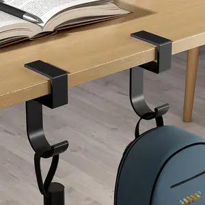 Adjustable No-Drill Desk Hook, Backpack Hanger, Student Side Table Hook, Dorm Room Wall Mount, Traceless Bag Holder