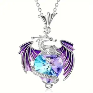 Crystal Necklace Dragon with Heart