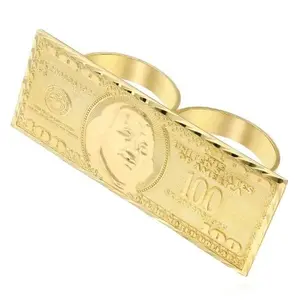 Benjamin Franklin Real Gold Plated 14k Double Finger Ring No Fading Brand New Same Day Shipping