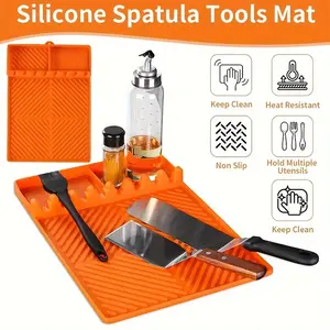 Large Silicone Grill Mat  Non Stick BBQ Caddy with Drip Pad Utensils Holder and Spatula Mat for Blackstone Griddle Accessories Outdoor Kitchen Counter