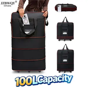 JZBWQY 100L Expandable Foldable Lightweight Rolling Luggage - 360° Universal Wheels Garment Duffle Bag, Personal Item Luggage for Moving & Weekend Getaways