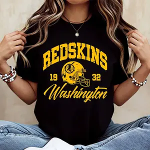 Redskins Washington Football Helmet Print T Shirt White Casual Loose Fit Tee For Women And Men Suitable For Leisure And Sports Activities