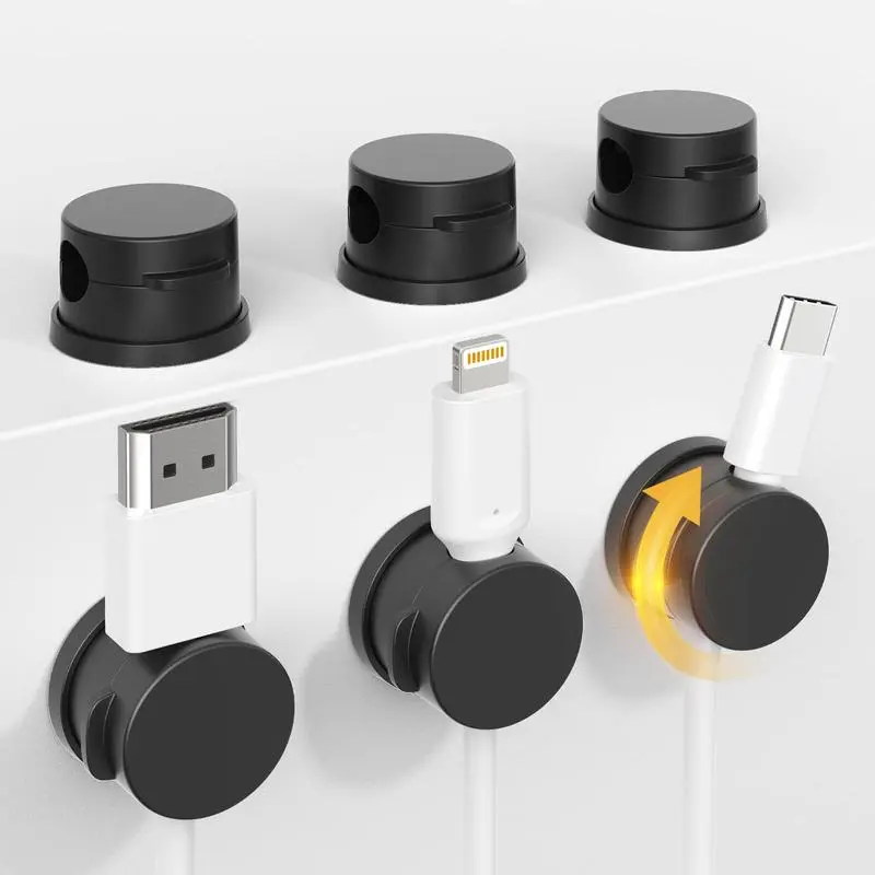 6-Pack Universal Magnetic Cord Clips with Rotatable Locking Design, Upgraded Desk Organizers & Nightstand Cable Management Kit, 8mm Slot Charger Holder (Fits 2.5mm to HDMI Cables)