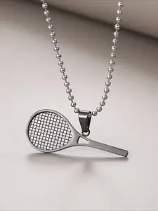 Tennis Racket Pendant Necklace, Creative Stainless Steel Necklace, Daily Wear