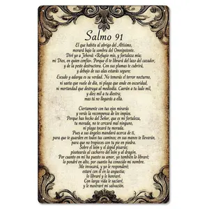 12x8inch Aluminum Flat Decorative Sign & Plaque Vintage Psalm 91 Wall Sign in Spanish Inspirational Religious Decor with Ornate Frame for Home Prayer Room & Holiday Celebrations