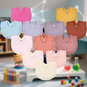 DOSMINE 12 Pack Baby Muslin Bibs for Drooling & Teething Organic Cotton Bibs Set for Infants Newborns Adjustable 4-Layer Absorbent Design Multi-Functional Use Stylish & Functional Bibs