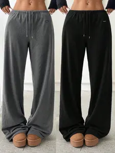 Women's Solid Drawstring Waist Sweatpants, Casual Comfy Wide Leg Pants for Daily Wear, Ladies Bottoms for All Seasons