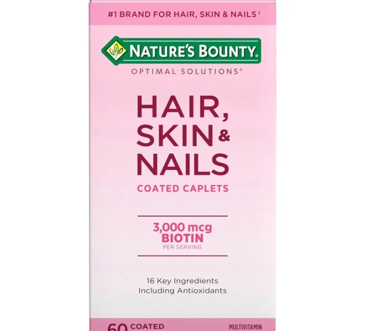 Nature's Bounty Optimal Solutions Hair, Skin & Nails Formula, with 3,000 mcg Biotin, 60 Coated Caplets, 20 Total Servings