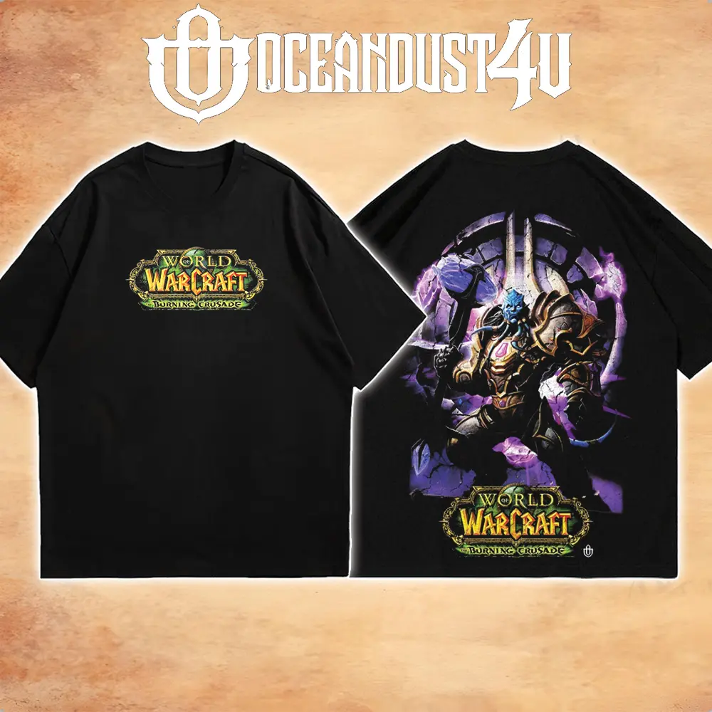 OceanMOB4U World of Warcraft The Burning Crusade Black T-Shirt, Front and Back Graphic Gaming Tee, Fantasy MMORPG Video Game Shirt, Unisex Gamer Gift