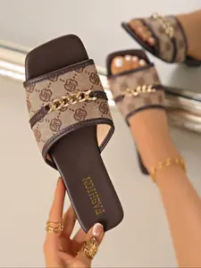 Women's Fashionable Vacation Style Flat & Low Heel Woven Slippers, Sandal, Slide-On Design, Comfortable Outdoor Activities, Multiple Colors