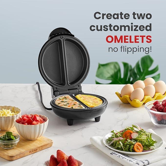Non-Stick Omelet, Frittata, Snack Pocket Maker, Dessert Maker, 2 Individual 6.5" Omelets, Stainless Steel and Black