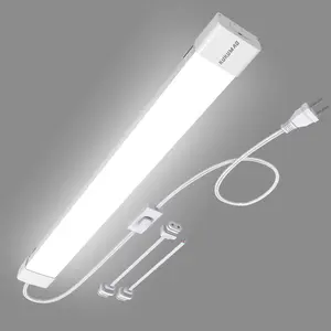 5000K Plug in LED Tube Light Fixture, 18W Linkable Cabinet Light for Garage, Kitchen, Bathroom, Closet, Office - 2Ft, Triproof, White