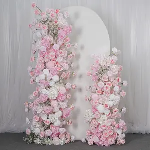 S-A7784 5D Pink Rose Hydrangea Babysbreath Wedding Backdrop Arch KT Board Decor Floral