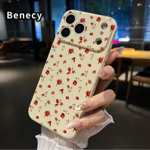 Straight Edge Phone Case for iPhone 17 15 16 14 Pro Max 13 12 11 XR XS Plus Air E  Floral Whisper Pattern Full Body Protection Shockproof Soft Liquid Silicone Cover Cellphone Protective