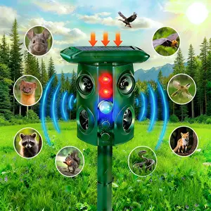 Solar Ultrasonic Animal Repellent Outdoor, Electronic Pest Repellent, Waterproof Design, 3230 Sq Ft, Motion Sensor, Humanely Deters Rats, Squirrels, Birds, Ideal for Gardens