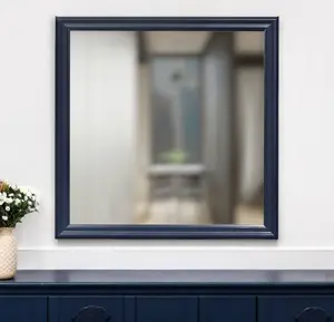 360 Stand 38x38 in Traditional Blue Square Geometric Wood-Framed Elegant Glass Interior Mirror, Home Decor Wall Mirror with Mountable Installation for Room Use (Model 482394), Room Decor