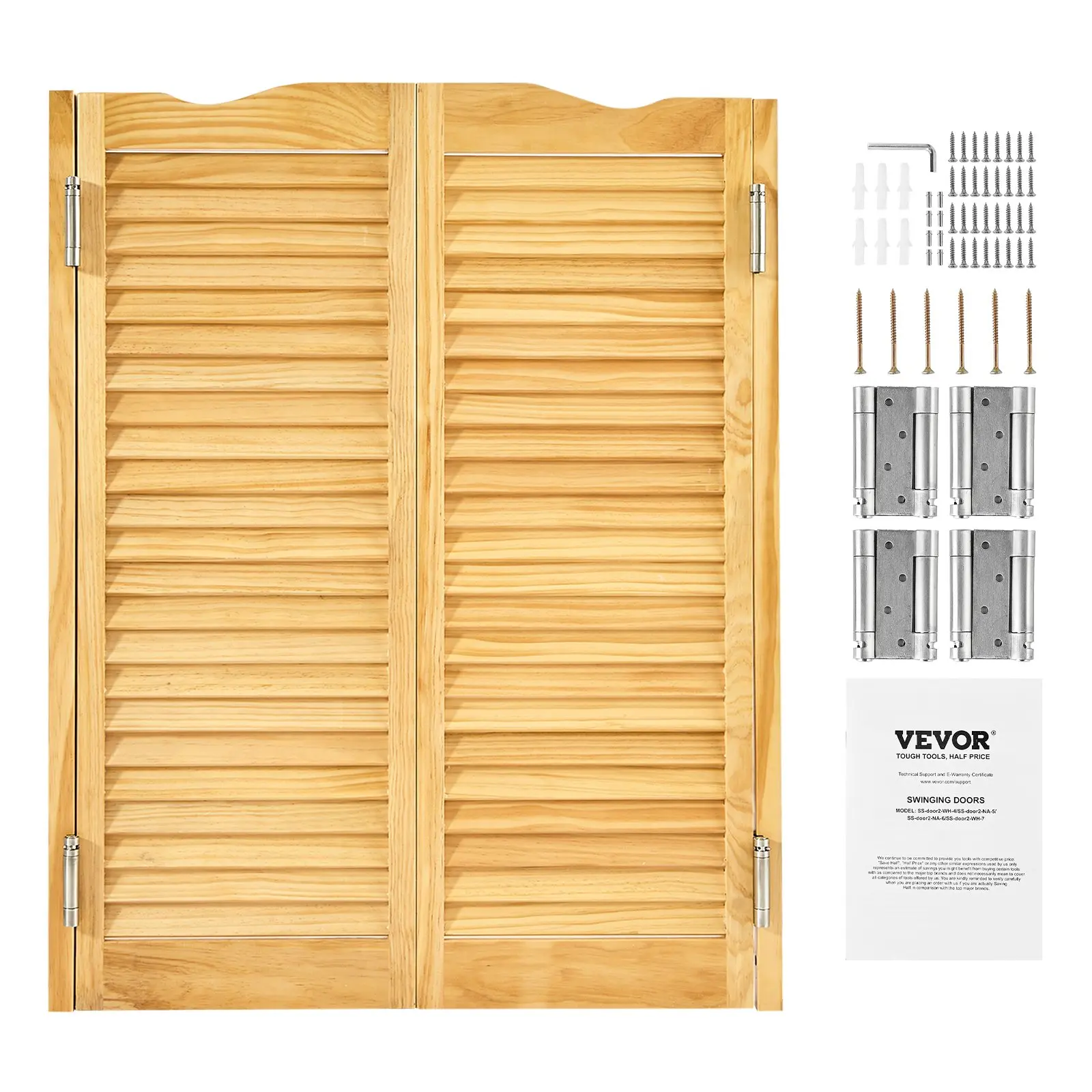 VEVOR Double Saloon Doors, 32Wx42H Half Arch Top Interior Swinging Door Style, Premium Pine Wood with Silent & Smooth Operation, Hinges Hardware Kit Included, Easy to Install for Hallway, Kitchen, Log Color