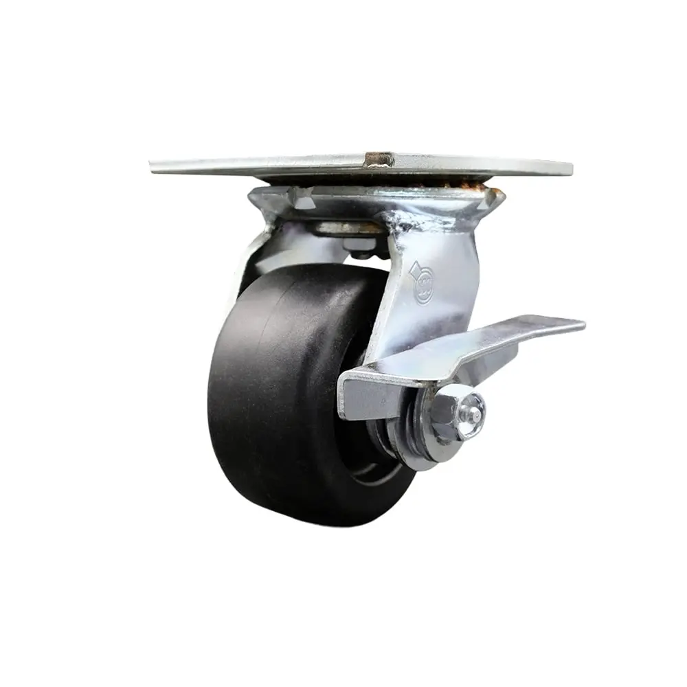Service Caster SCC-35S420-POR-SLB Heavy Duty Large Top Plate Polyolefin Swivel Caster with 4 x 2 in. Black Wheel & Side Lock Brake - 500 lbs Capacity per Caster