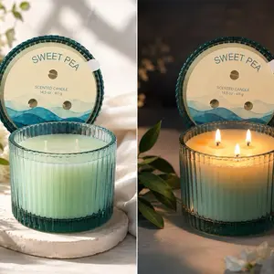 Luxury 3-Wick Ocean Breeze Sweet Pea Aromatherapy Candle, Home Decor Candle for Home Supplies