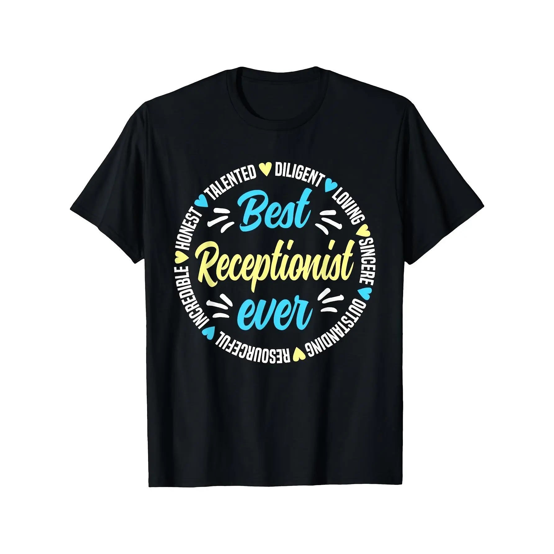 Men's Graphic T-Shirt, Casual Fit Vintage 'Best Receptionist' Pure Cotton Shortsleeve Top with Round Neck, Streetwear Menswear, Graphic Tees, Loose Cut, Oversize Tee