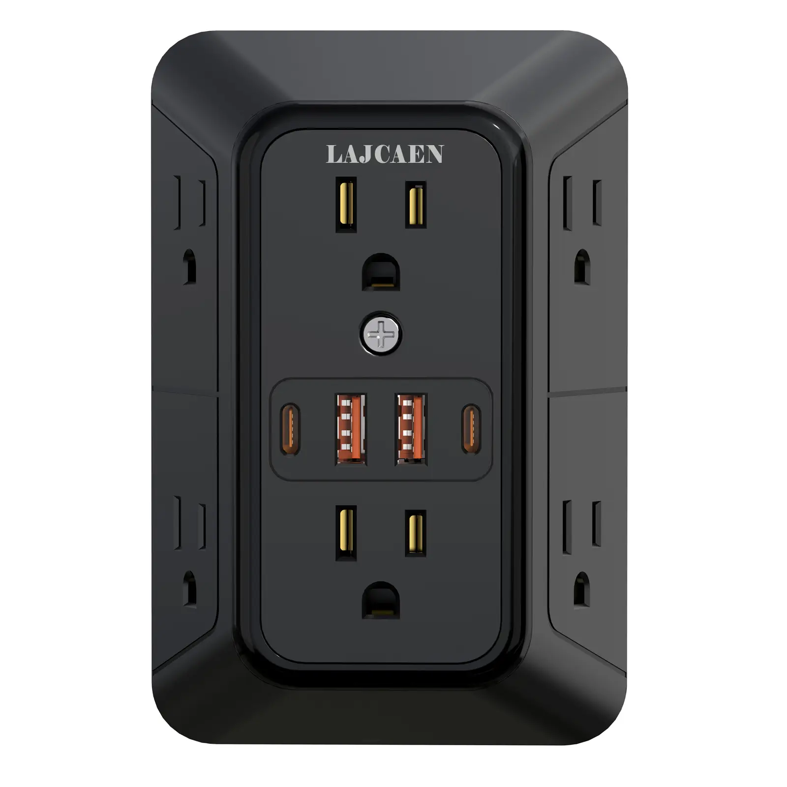 JcBlaon Compact Surge Protector USB Wall Charger - 6 Extender Plugs, 4 USB Charging Ports, 3-Sided Multi-Device Power Strip Wall Adapter for Home, Travel (Black)