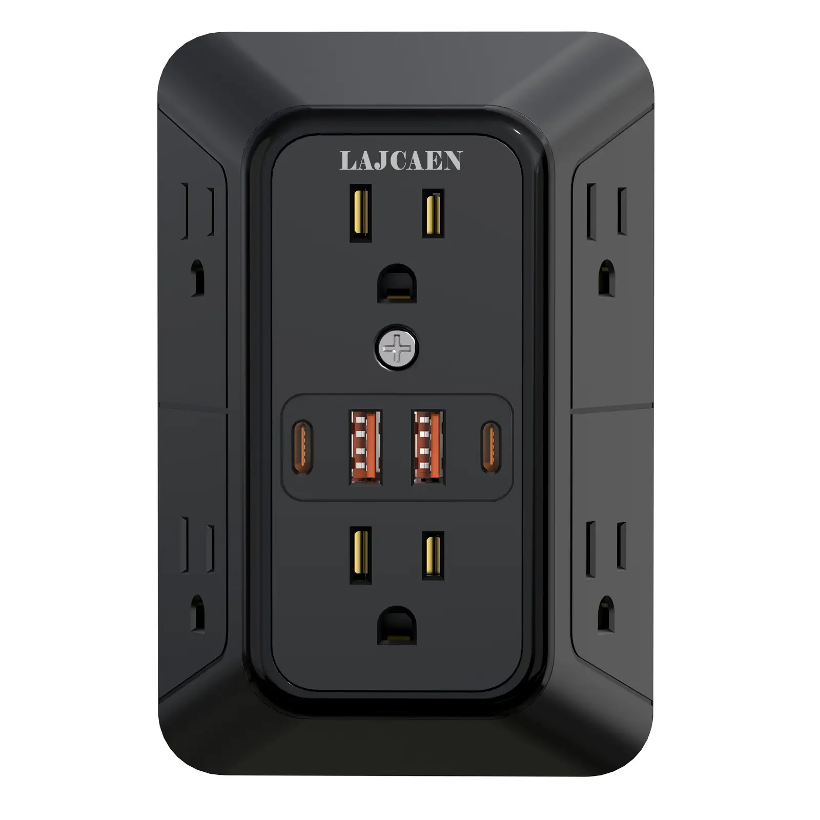 USB Wall Charger, 6 Outlet Extender with 4 USB Charging Ports 3-Sided Power Strip Multi Plug Outlets Wall Adapter Spaced for Home Travel Office, Black