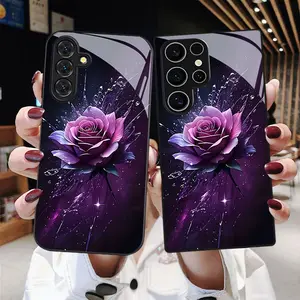 Phone Case: Purple Rose Print Phone Case Suitable for Samsung Galaxy A04s/A05s/A06/A07/A10/A11/A12/A13/A14/A15/A16/A17/A20s/A21s/A22s/A23/A24/A25/A26/A30s/A31/A32/A33/A34/A35/A36/A42/A50s/A51/A52/A52s/A53/A54/A55, Anti-drop Tempered Glass Protective