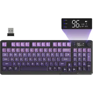 M96  Gaming Keyboard Creamy Membrane with Rainbow Backlight,Media Knob,LCD Screen,Dual Mode-/2.4Ghz,Ball Shape PBT Keycap 94 Key ANSI Layout for Win  PC Gamer()