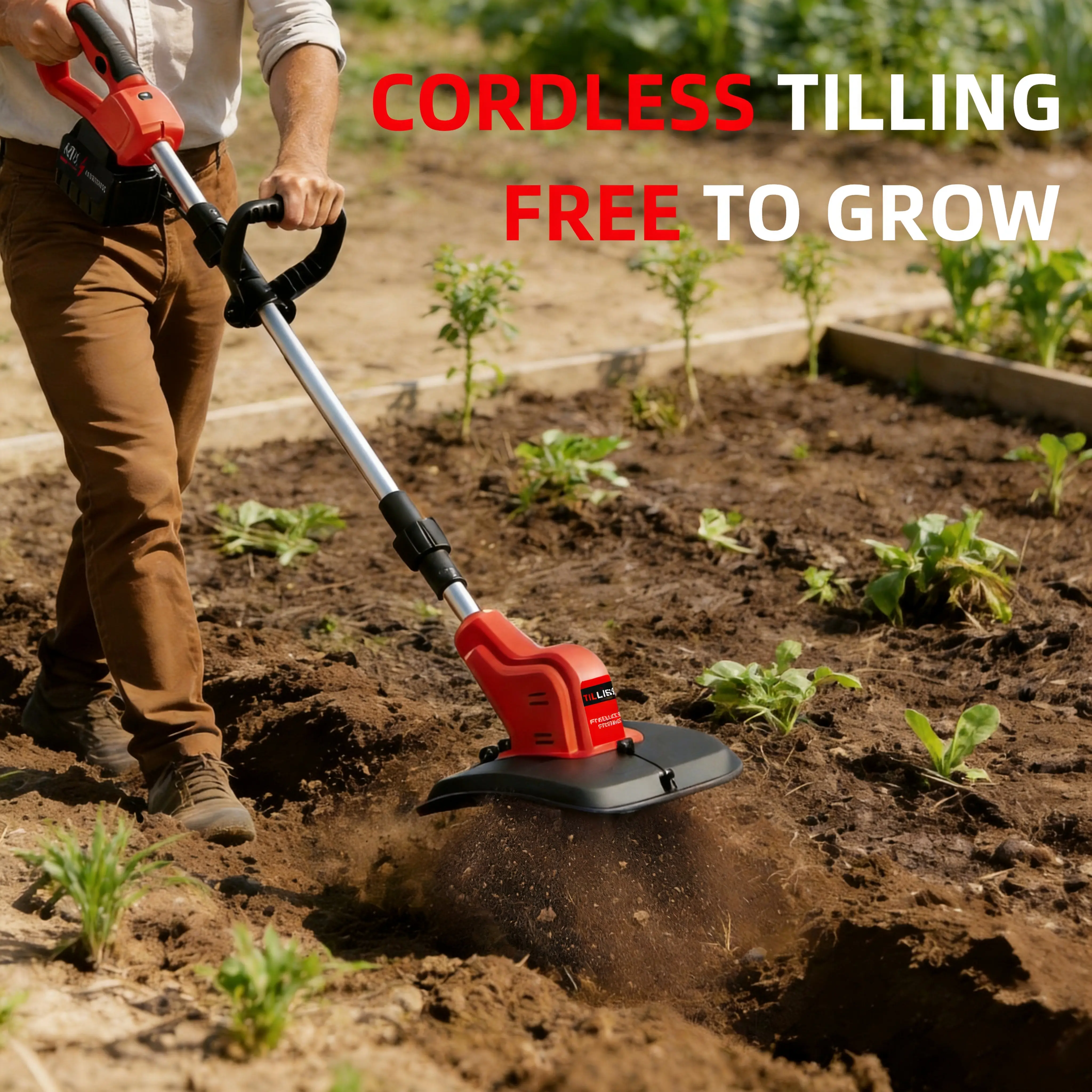 OJOYME 21V Cordless Electric Garden Tiller - Eco-Friendly, Efficient Soil Preparation Tool with Batteries, Brass Components, TPU Parts, Low-Noise, Smoke-Free, 360RPM, Lightweight, Safety Lock, LCD Indicator for Small-Medium Gardens, Ideal for Gardeners
