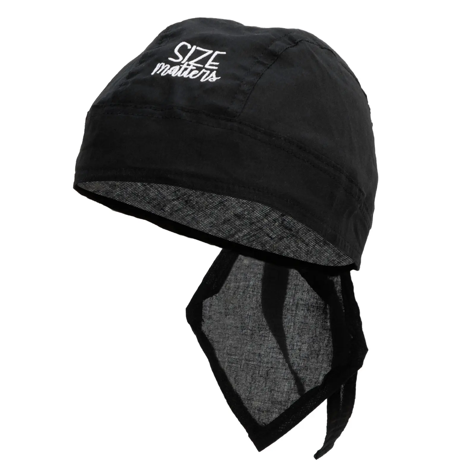 Size Matters Phrase Embroidered Cotton Poplin Biker Style Head Wrap