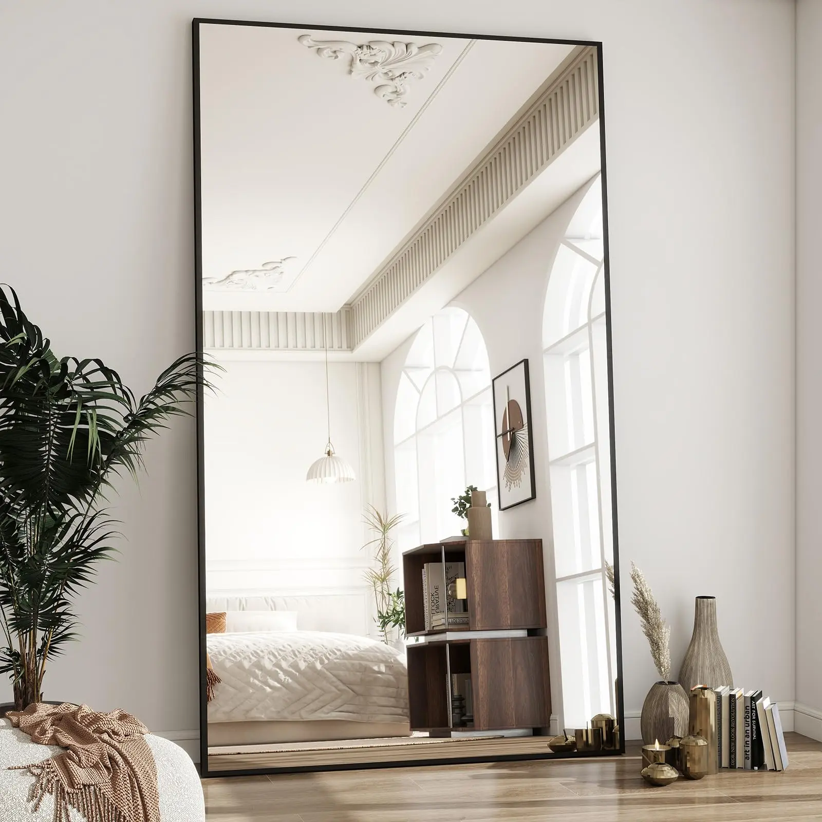 Safety Large Rectangular Full-Length Floor Mirror (rect-72x26in-gd) - 72x26in Shatterproof Tempered Glass Surface, Modern Gold Aluminum Alloy Frame, Free-Standing or Leaning Interior Indoor Furniture for Bedroom Decor, Large Mirror