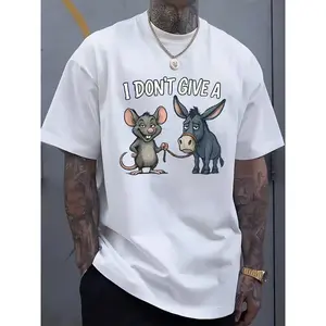 Funny Diabetes Awareness T Shirt I Don't Care Print with Rat and Donkey Design Crewneck Casual All Seasons Comfortable Fit Humorous Clothing Durable Material Fatherhood T-Shirt Hip Hop Art Drama Mask Unisex Y2K Meme Dark Humor