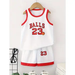 teenager #   23 Basketball Jersey and Shorts Set - Red and White, 100% Polyester, Breathable Sleeveless Sportswear with Letter Print, Suitable Boys and Girls, Perfect Outdoor Use
