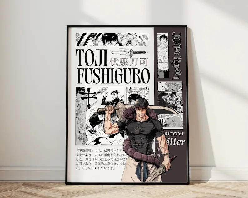 Toji Fushiguro Jujutsu Kaisen Anime Manga Poster Art Print, Vintage Minimalist Japanese Wall Decor Artwork (Unframed, Print Only)
