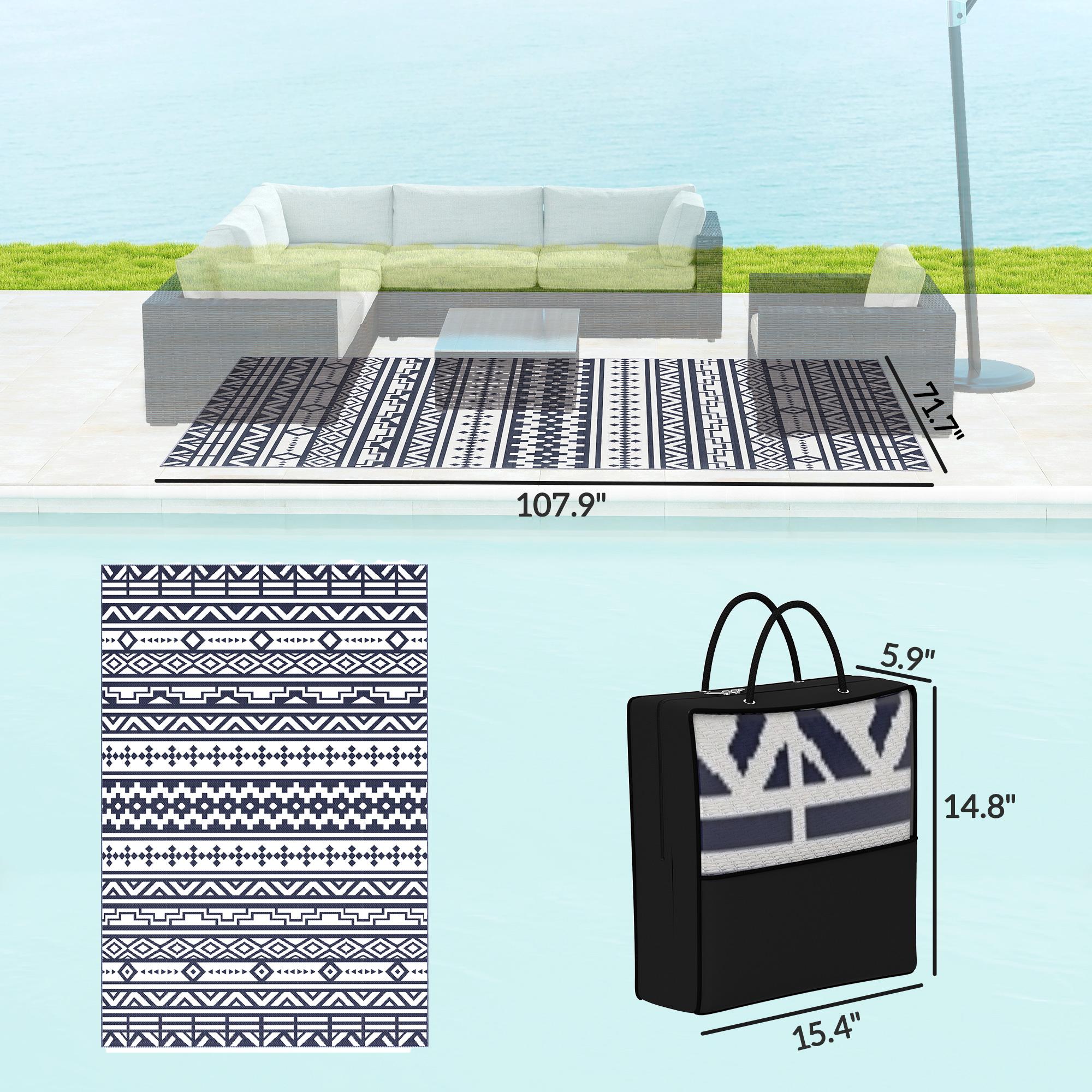 Flip It for a Fresh Look! Reversible Waterproof Outdoor Rug – Blue & White Geometric, 6'x9' with Carry Bag – Perfect for Patio, Camping & Beach Flip It for a Fresh Look! Reversible Waterproof Outdoor Rug – Blue & White Geometric, 6'x9' with Carry Bag – Perfect for Patio, Camping & Beach