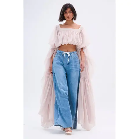 SLOUCHY SQUARE NECK LONG SLEEVE BLOUSE TOP