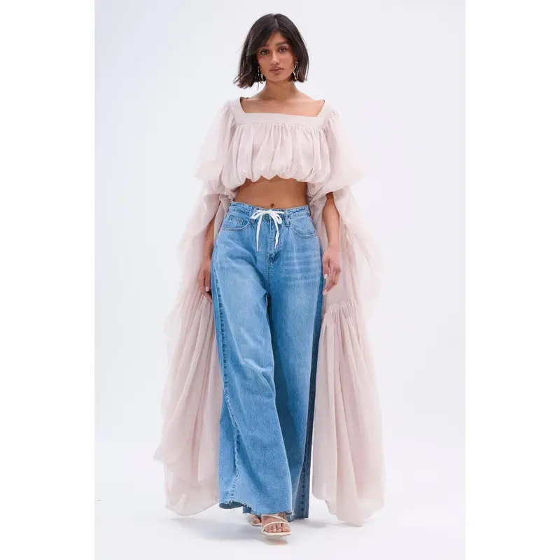 SLOUCHY SQUARE NECK LONG SLEEVE BLOUSE TOP