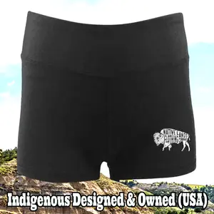 Womens Bison Embroidered Fitness Shorts - Honoring First Nations, Inuit, Native American Indigenous Cultures