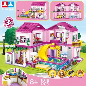 Friends City Street View House Summer Holiday Villa Castle Model Building Block  Figures DIY Bricks Toys for Kids Girls Gift Pink Palace