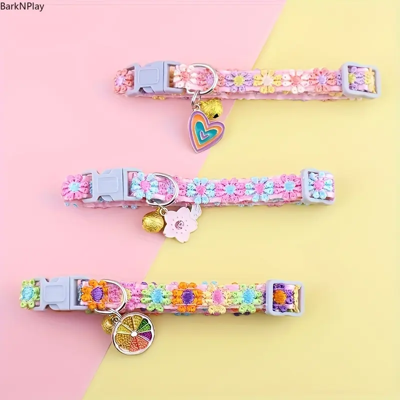 3-Pack Lace Pet Collars with Pendant Charms, Adjustable Kitten Style Charms & Twillies, Soft Puppy Collars for Litter, Small Pet Necklace Bag Accessories, Adjustable Kitty Charms tiktokshopbacktoschool
