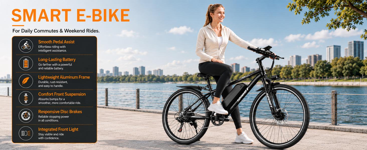 Electric Mountain Bike 26 Tires 1500W Motor 576Wh Removable Battery 25MPH Max Speed 65 mi Range UL2849 Certified Front Suspension Dual Brakes LED Lights