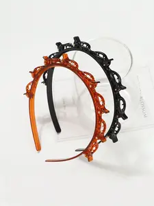 2pcs Woven Split Hair Headband, Double Layer Hollow Hair Hoop Decoration, Face Wash And Bangs Headband,Hairband,Hairband,Hair HoopHeadbands, Zigzag Headband