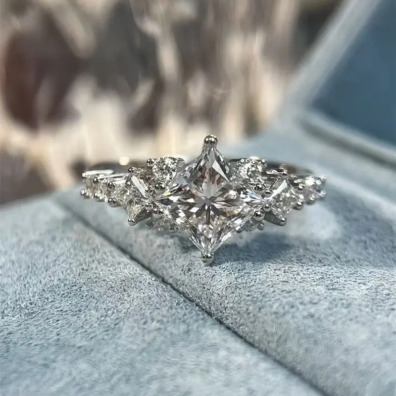 (Princess Cut 2CT) 925 Sterling Silver Synthetic Moissanite Ring ,princess cut moissanite, princess cut ring, square cut ring, square moissanite, princess cut engagement ring, princess cut solitaire, square halo ring, , princess cut moissanite ring,