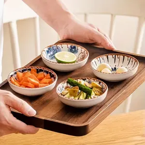 Boho Style Ceramic Dipping Bowl Set, Including Sauce Dish & Tray, Household Tableware for Home Kitchen Dining Room