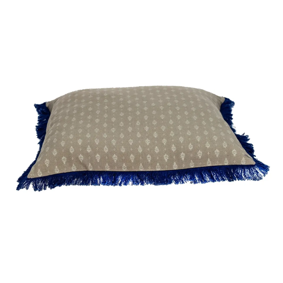100% Cotton Square Accent Cushion Throw Pillow, 20x20x5 in. Oyster Beige with 360 Stand, Cotton Fiber Fill, Home Room Decor Fringe Accent Pillow